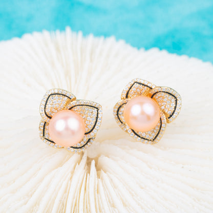 e010814 S925 pearl earring 925 sterling silver DIY 7-8mm Natural Freshwater pearl stud earring for women