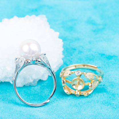 re010841DIY 9-11mm Natural Freshwater pearl Ring accessory 925 sterling silver Adjustable size engagement jewelry ring for women