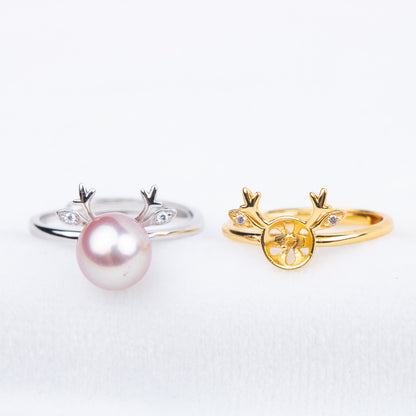 r010707 DIY 7-8mm Natural Freshwater pearl Ring accessory 925 sterling silver Adjustable size engagement jewelry ring for women