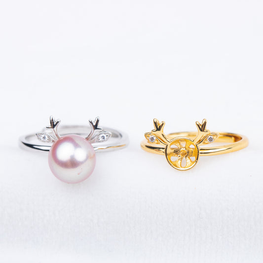 r010707 DIY 7-8mm Natural Freshwater pearl Ring accessory 925 sterling silver Adjustable size engagement jewelry ring for women