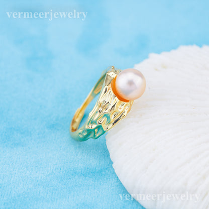 r010965 DIY 6-8mm Natural Freshwater pearl Ring accessory 925 sterling silver Adjustable size engagement jewelry ring for women