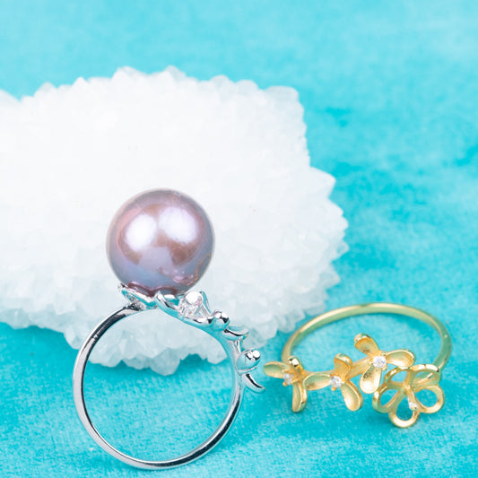 re010855DIY 9-11mm Natural Freshwater pearl Ring accessory 925 sterling silver Adjustable size engagement jewelry ring for women