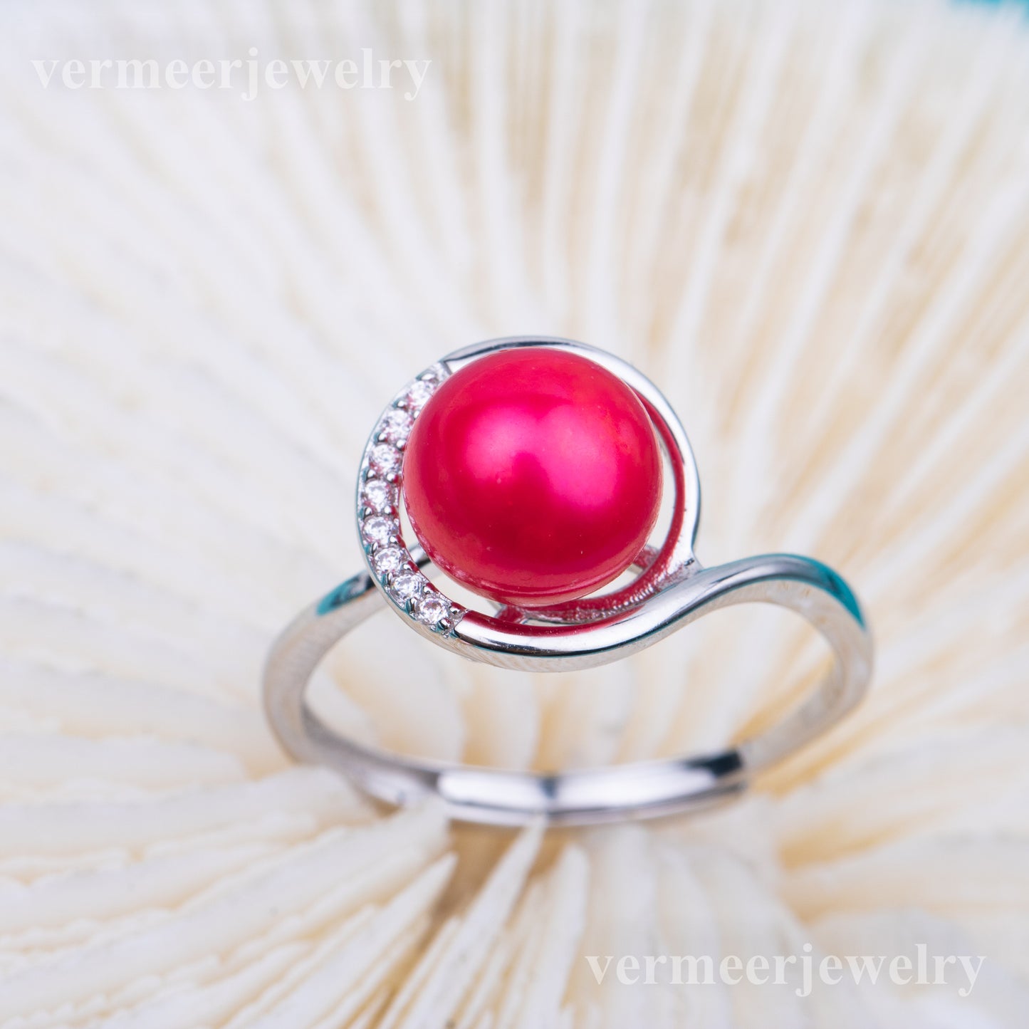 r010759 DIY 7-8mm Natural Freshwater pearl Ring accessory 925 sterling silver Adjustable size engagement jewelry ring for women
