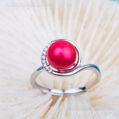 r010759 DIY 7-8mm Natural Freshwater pearl Ring accessory 925 sterling silver Adjustable size engagement jewelry ring for women