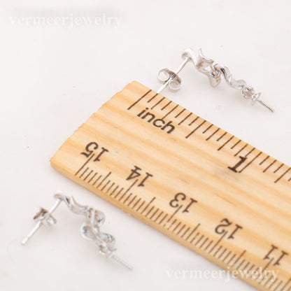 e010849 S925 pearl earring 925 sterling silver DIY 7-8mm Natural Freshwater pearl stud earring for women