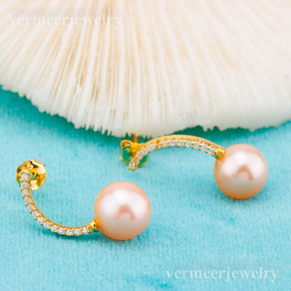 e010866 S925 pearl earring 925 sterling silver DIY 7-8mm Natural Freshwater pearl stud earring for women