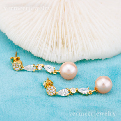 e010891 S925 pearl earring 925 sterling silver DIY 7-8mm Natural Freshwater pearl stud earring for women