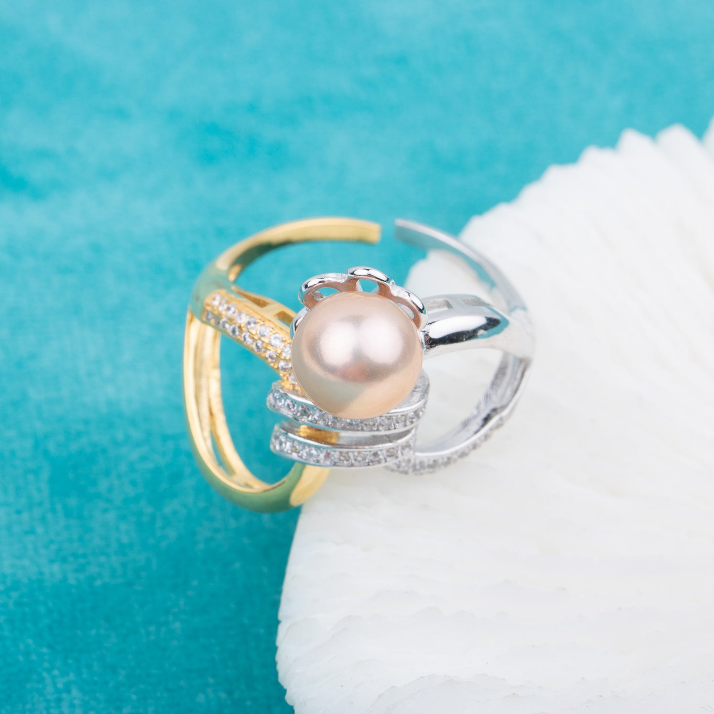 r010686 DIY 7-8mm Natural Freshwater pearl Ring accessory 925 sterling silver Adjustable size engagement jewelry ring for women