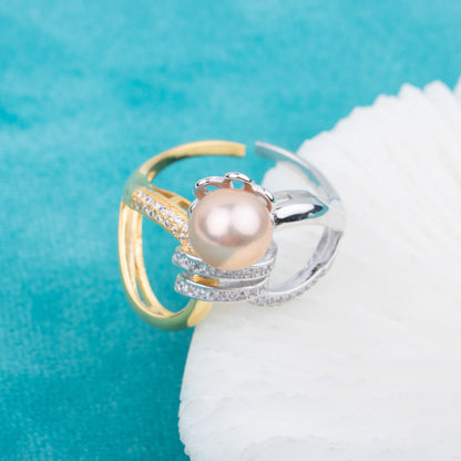 r010686 DIY 7-8mm Natural Freshwater pearl Ring accessory 925 sterling silver Adjustable size engagement jewelry ring for women