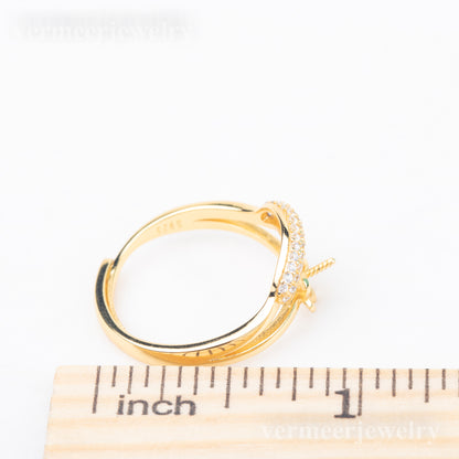 r010852 DIY 7-8mm Natural Freshwater pearl Ring accessory 925 sterling silver Adjustable size engagement jewelry ring for women