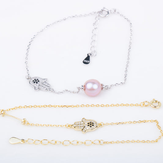 b010197 DIY 7-8mm Natural Freshwater pearl bracelet accessory 925 sterling silver adjustable chain bracelet for women