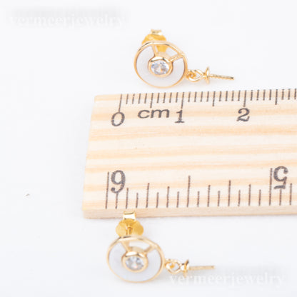 e010803 S925 pearl earring 925 sterling silver DIY 7-8mm Natural Freshwater pearl stud earring for women