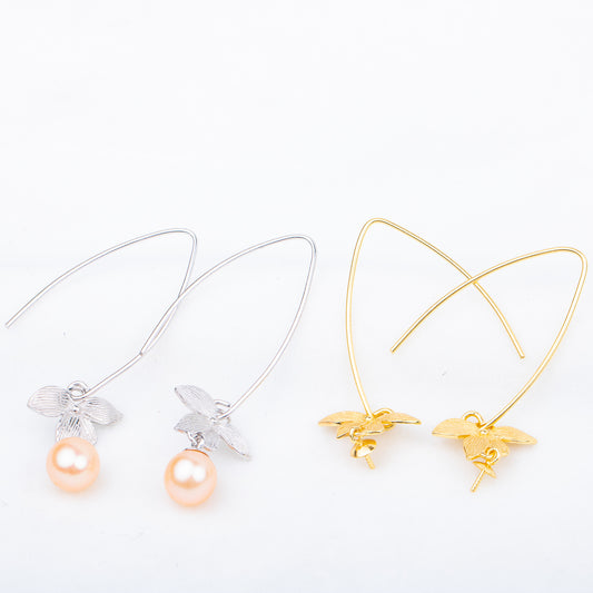 e010712 S925 pearl earring 925 sterling silver DIY 7-8mm Natural Freshwater pearl stud earring for women