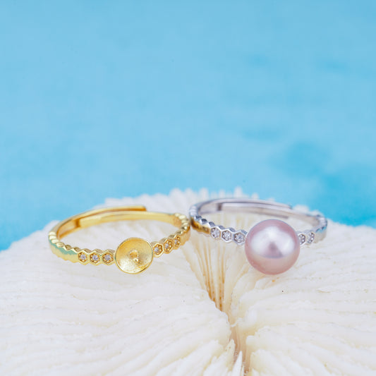 r010917 DIY 6-8mm Natural Freshwater pearl Ring accessory 925 sterling silver Adjustable size engagement jewelry ring for women