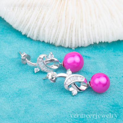 e010758 S925 pearl earring 925 sterling silver DIY 7-8mm Natural Freshwater pearl stud earring for women