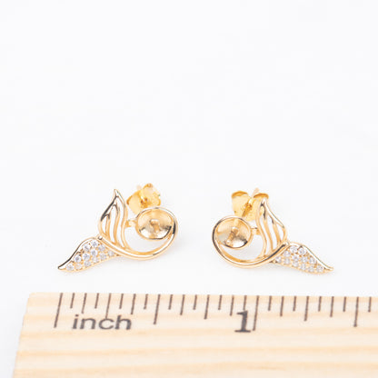 e010817 S925 pearl earring 925 sterling silver DIY 7-8mm Natural Freshwater pearl stud earring for women