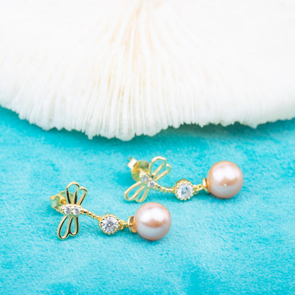 e010733 S925 pearl earring 925 sterling silver DIY 7-8mm Natural Freshwater pearl stud earring for women