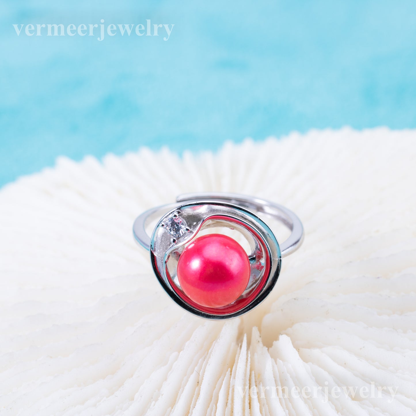 r010890 DIY 6-8mm Natural Freshwater pearl Ring accessory 925 sterling silver Adjustable size engagement jewelry ring for women
