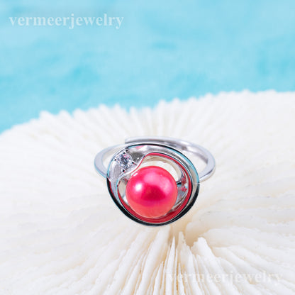 r010890 DIY 6-8mm Natural Freshwater pearl Ring accessory 925 sterling silver Adjustable size engagement jewelry ring for women