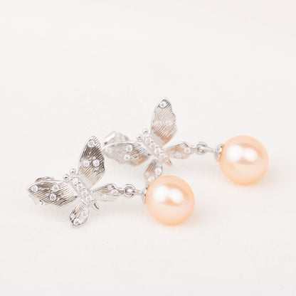 e010686 S925 pearl earring 925 sterling silver DIY 7-8mm Natural Freshwater pearl stud earring for women