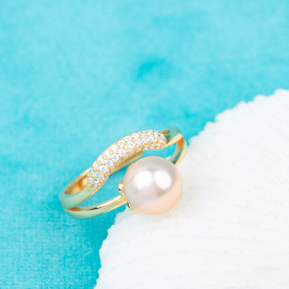 r010852 DIY 7-8mm Natural Freshwater pearl Ring accessory 925 sterling silver Adjustable size engagement jewelry ring for women