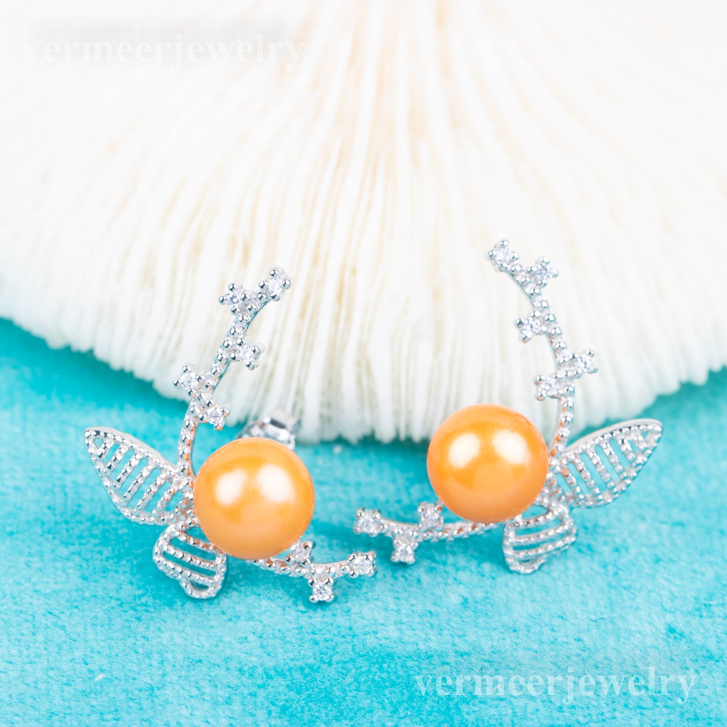 e040800 S925 pearl earring 925 sterling silver DIY 7-8mm Natural Freshwater pearl stud earring for women