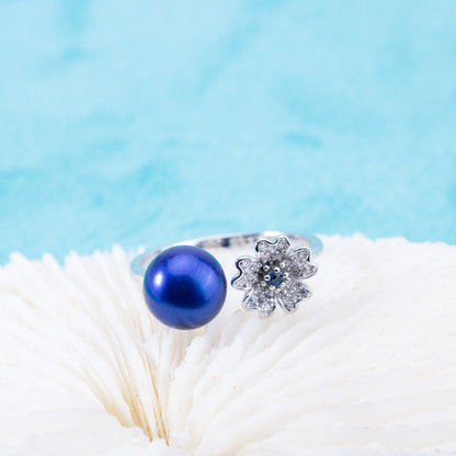 r010889 DIY 6-8mm Natural Freshwater pearl Ring accessory 925 sterling silver Adjustable size engagement jewelry ring for women