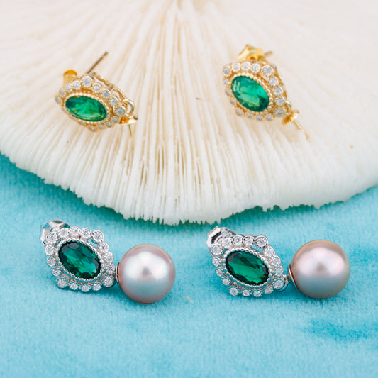 e010887 S925 pearl earring 925 sterling silver DIY 7-8mm Natural Freshwater pearl stud earring for women