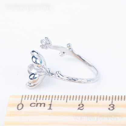 r010838 DIY 7-8mm Natural Freshwater pearl Ring accessory 925 sterling silver Adjustable size engagement jewelry ring for women
