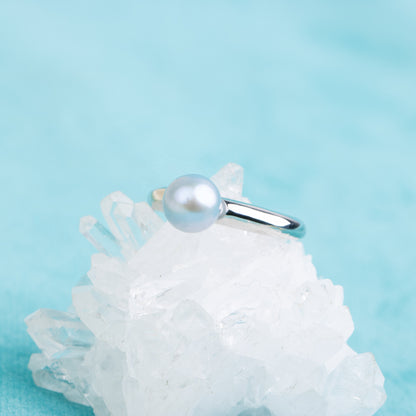 r020390 DIY 7-8mm Natural Freshwater pearl Ring accessory 925 sterling silver Adjustable size engagement jewelry ring for women