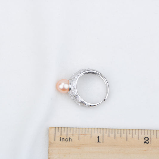 r030523 DIY 7-8mm Natural Freshwater pearl Ring accessory 925 sterling silver Adjustable size engagement jewelry ring for women