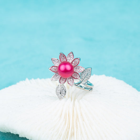 r030539 DIY 7-8mm Natural Freshwater pearl Ring accessory 925 sterling silver Adjustable size engagement jewelry ring for women