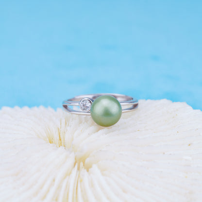 r010919 DIY 6-8mm Natural Freshwater pearl Ring accessory 925 sterling silver Adjustable size engagement jewelry ring for women