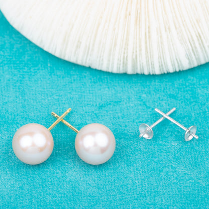 S925 middle size simple vintage freshwater pearl new model stud earring