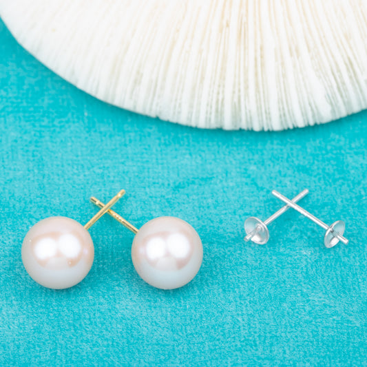 S925 middle size simple vintage freshwater pearl new model stud earring