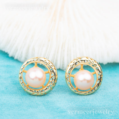 e010759 S925 pearl earring 925 sterling silver DIY 7-8mm Natural Freshwater pearl stud earring for women