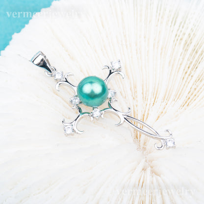 P010876 DIY 5-8mm Natural Freshwater pearl pendant 925 sterling silver cross shape necklace for women halloween jewelry