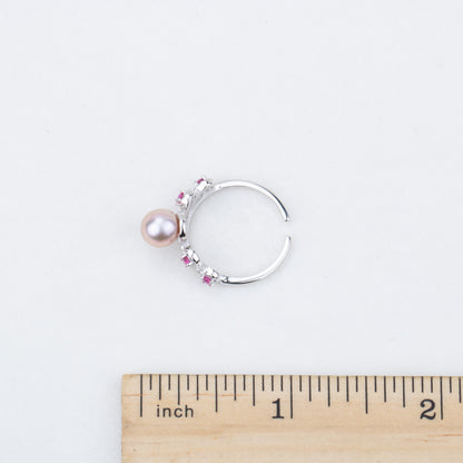 r030516 DIY 7-8mm Natural Freshwater pearl Ring accessory 925 sterling silver Adjustable size engagement jewelry ring for women