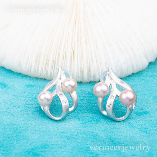 e120747 S925 pearl earring 925 sterling silver DIY 7-8mm Natural Freshwater pearl stud earring for women