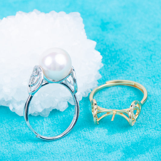 re010834DIY 9-11mm Natural Freshwater pearl Ring accessory 925 sterling silver Adjustable size engagement jewelry ring for women