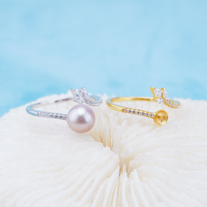 r010932 DIY 6-8mm Natural Freshwater pearl Ring accessory 925 sterling silver Adjustable size engagement jewelry ring for women