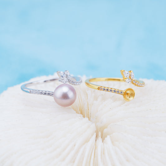 r010932 DIY 6-8mm Natural Freshwater pearl Ring accessory 925 sterling silver Adjustable size engagement jewelry ring for women