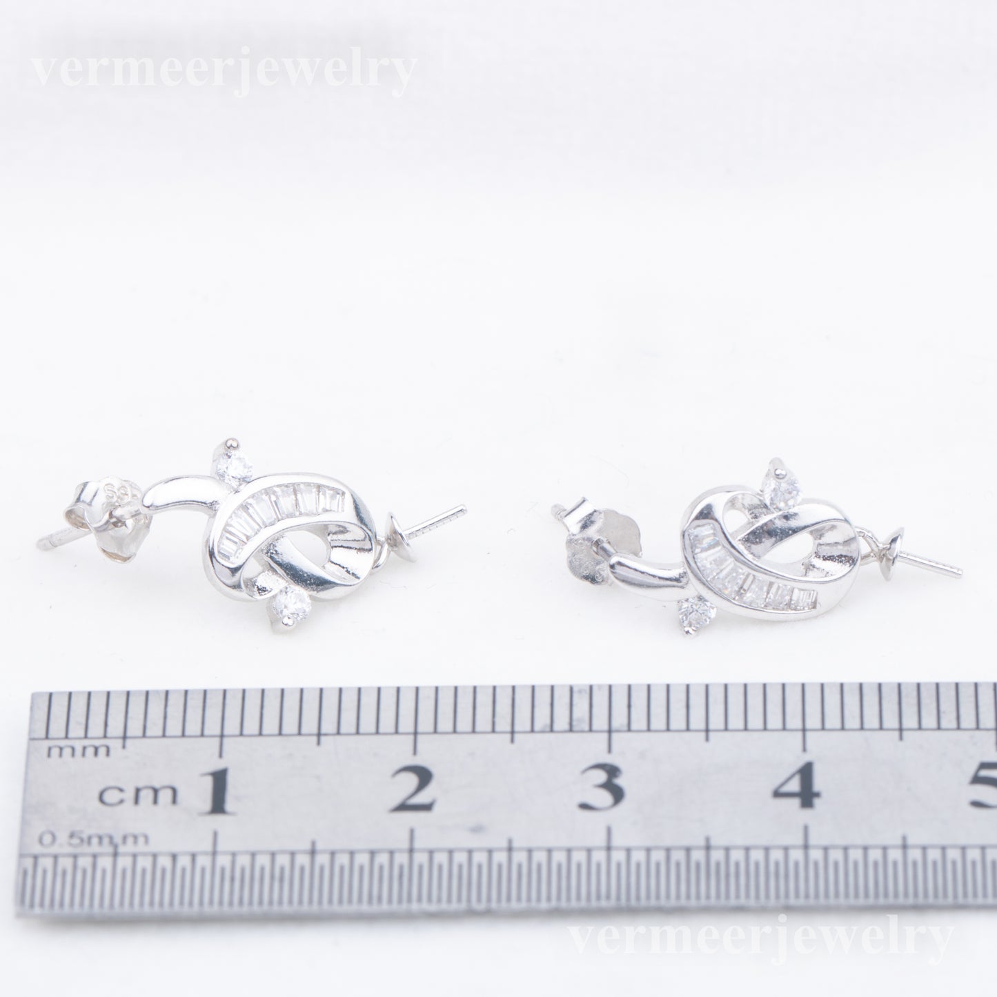 e010758 S925 pearl earring 925 sterling silver DIY 7-8mm Natural Freshwater pearl stud earring for women