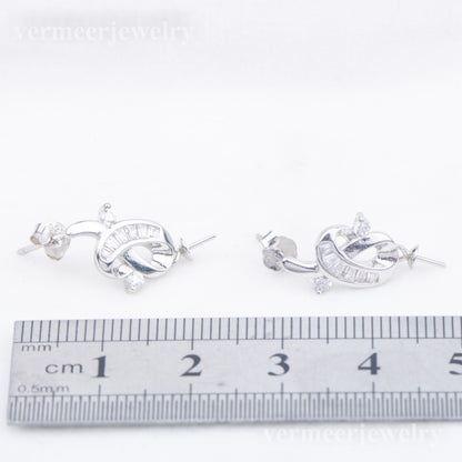 e010758 S925 pearl earring 925 sterling silver DIY 7-8mm Natural Freshwater pearl stud earring for women