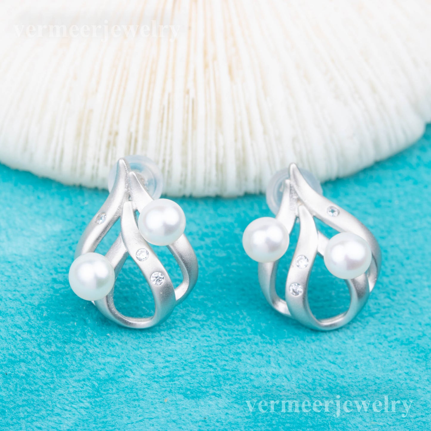 e120747 S925 pearl earring 925 sterling silver DIY 7-8mm Natural Freshwater pearl stud earring for women