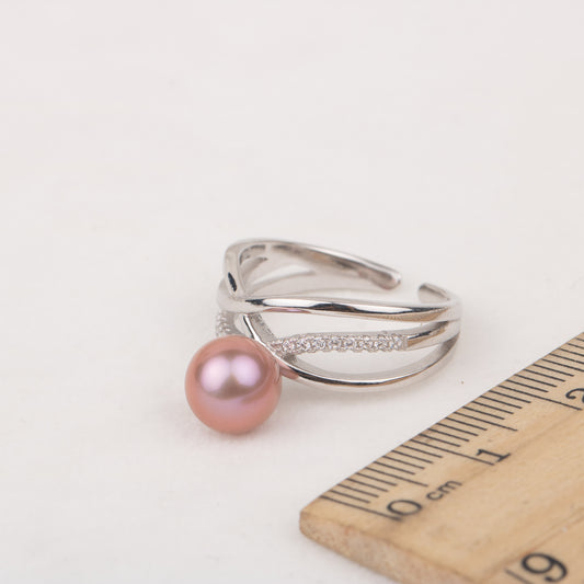 r030578 DIY 7-8mm Natural Freshwater pearl Ring accessory 925 sterling silver Adjustable size engagement jewelry ring for women