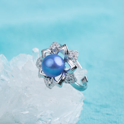 r040484 DIY 7-8mm Natural Freshwater pearl Ring accessory 925 sterling silver Adjustable size engagement jewelry ring for women