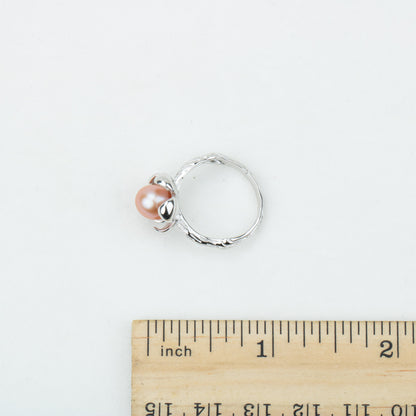r030509 DIY 7-8mm Natural Freshwater pearl Ring accessory 925 sterling silver Adjustable size engagement jewelry ring for women