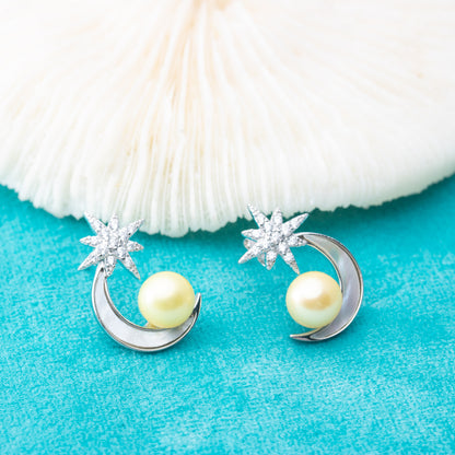 e010833 S925 pearl earring 925 sterling silver DIY 7-8mm Natural Freshwater pearl stud earring for women