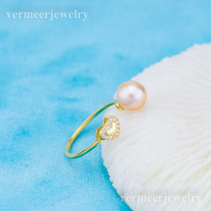 r010918 DIY 6-8mm Natural Freshwater pearl Ring accessory 925 sterling silver Adjustable size engagement jewelry ring for women